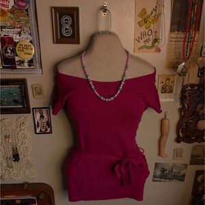Y2K Short Sleeve Sweater Women's Small/Medium Hot Pink Tied Fitted